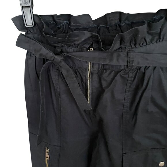 Black Paperbag Waist Cargo Pants With Belt & Zipper Detail By Future Collective - Picture 4 of 6